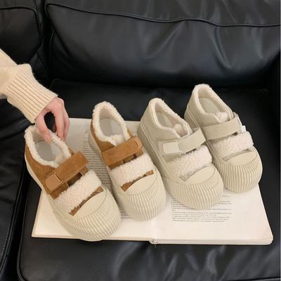 Grape Mother Autumn and Winter New Leather Thick-soled Fluffy Shoes Thickened Velvet Warm Casual Biscuit Shoes Little White Shoes Women