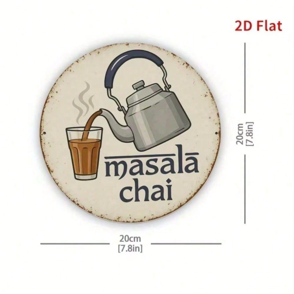 

Vintage Masala Chai Metal Poster Teapot Decor Aluminum Wall Art for Kitchen