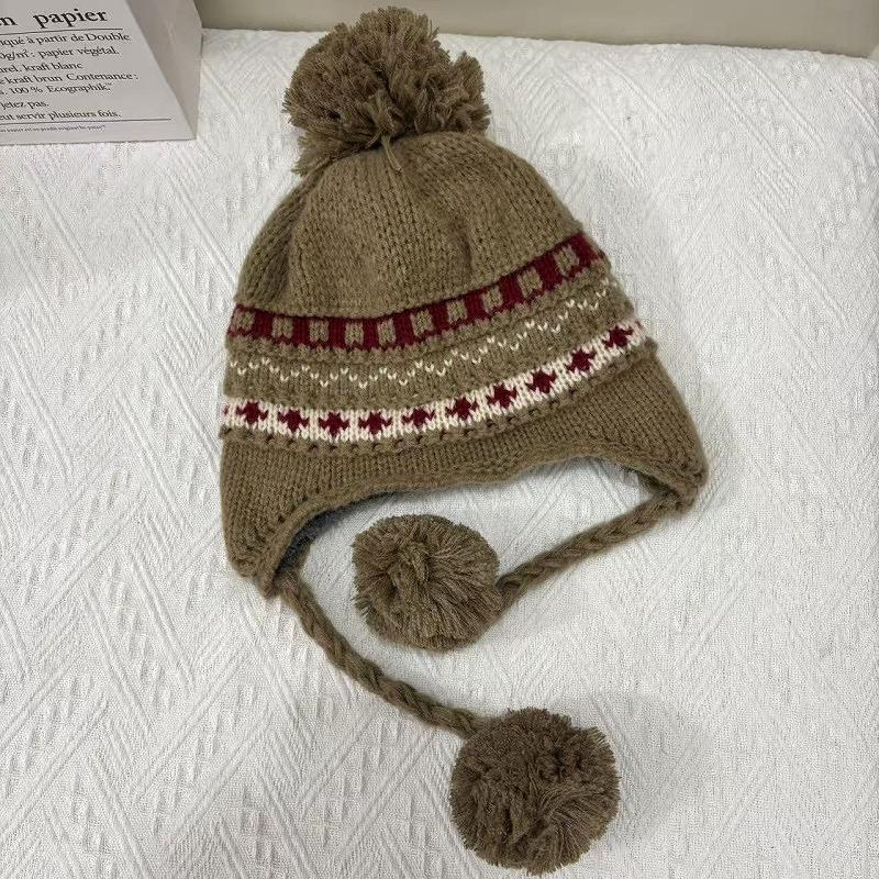 Women's Fashion Fair Isle Wool Couple Beanie Winter Warm Ear Protection Cold Hat