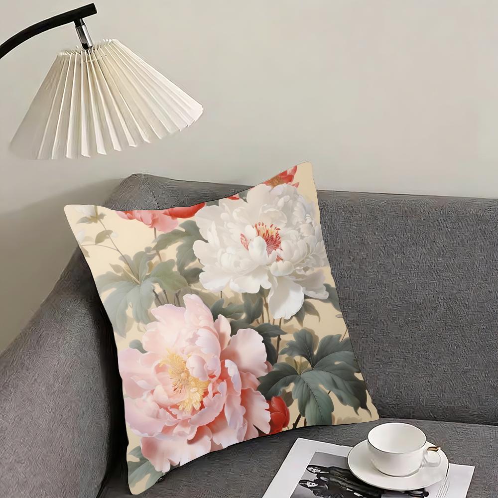 Fashion Peony Cushion Cover Reversible Plush Pillow Cover – For Car, Sofa, Bedroom, Perfect As a Gift.