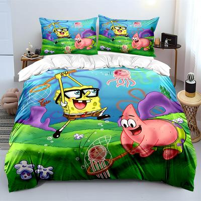 3PC Cartoon SpongeBob Printed Bedding Set for Kids Boys Girls New 3d Printed Bed Cover  Duvet Cover Pillow Case Bedroom Decor