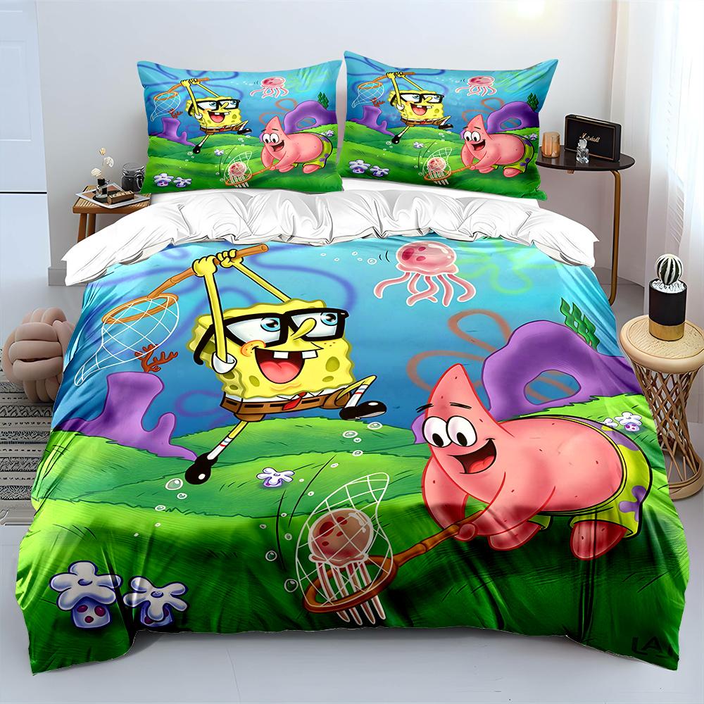 3PC Cartoon SpongeBob Printed Bedding Set for Kids Boys Girls New 3d Printed Bed Cover Duvet Cover Pillow Case Bedroom Decor