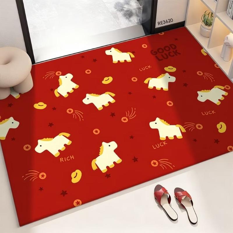 New Year Lucky Horse Doormat Soft Non Slip Entrance Rug Festive Home Decor Indoor Outdoor Decor Carpet for Bedroom Living Room