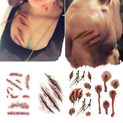 3D Scar Design Small Pattern Sticker Halloween Waterproof Temporary Tattoo Body Art Man Woman Child Fake