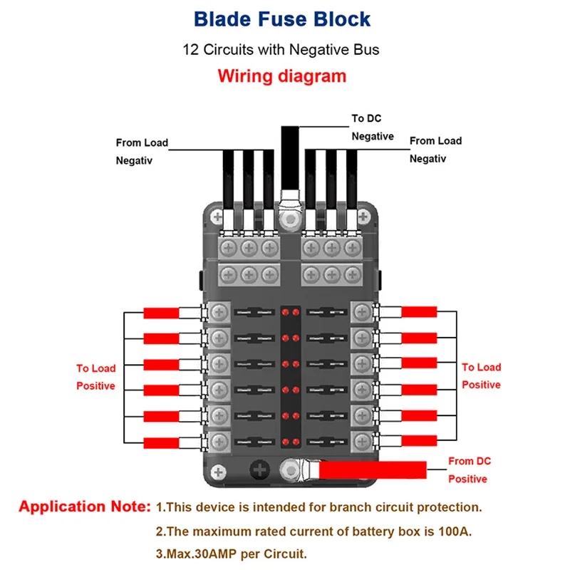 Fuse Box 6 Way Blade Fuse Block Holder Waterproof M5 Stud With LED Indicator Light For Auto Car Boat Turck Marine 12V 32V Amagi