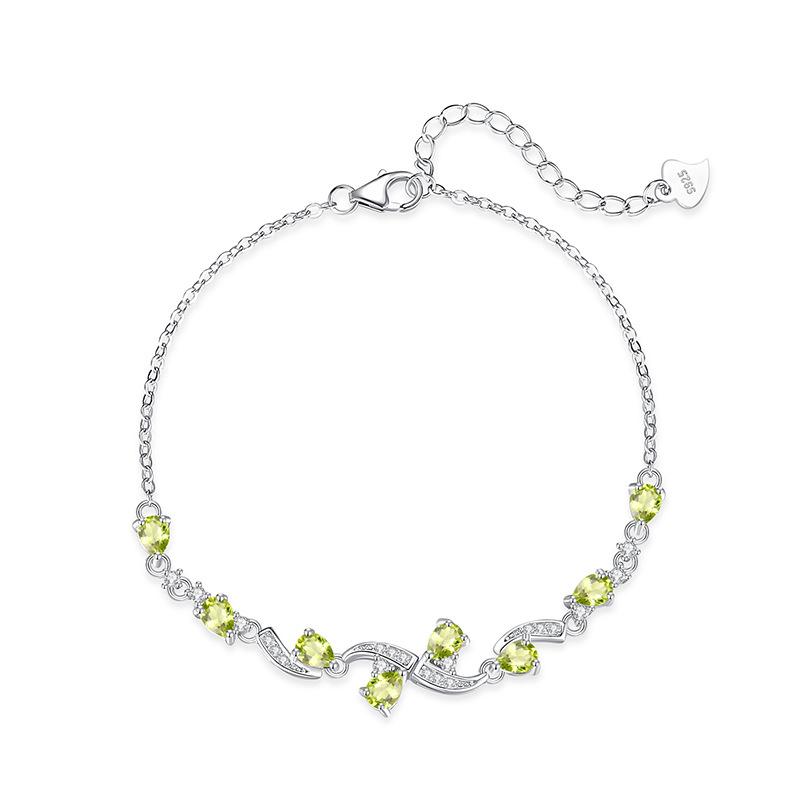 S925 sterling silver bracelet women's premium sense pear-shaped natural olivine topaz light luxury crystal stone