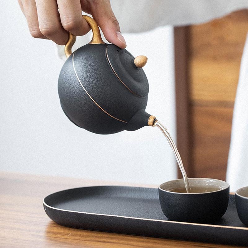 Black Ceramic Gold-Decorated Teapot Creative Filter Ceramic Kung Fu Tea Set