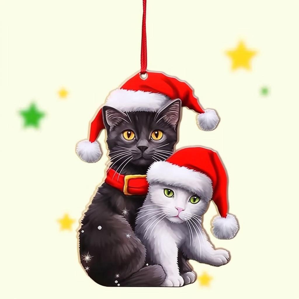 Cute Cat Pendant Cartoon 2D Acrylic Christmas Kitten Charm Ornament Funny Christmas Cat Ornament For Homes Christmas Tree Cars