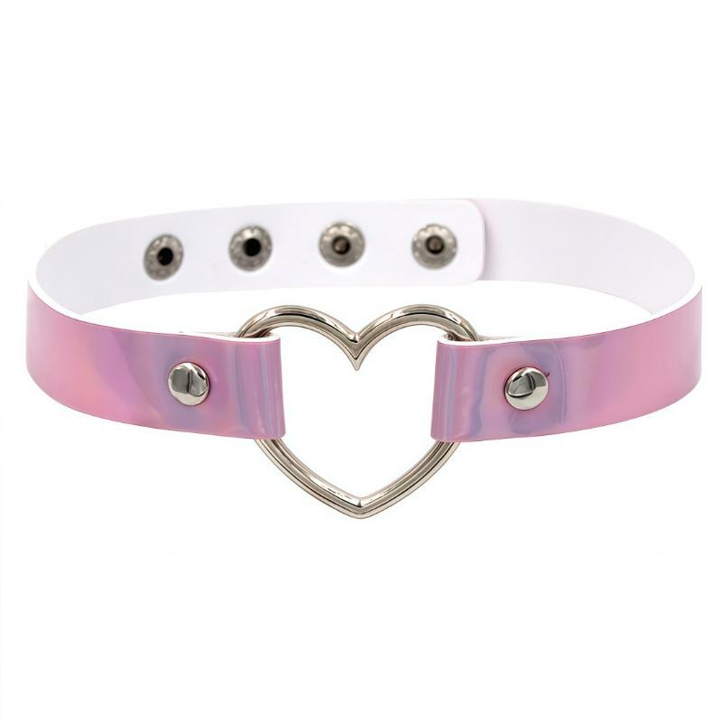 European and American Harajuku Laser Peach Heart Love Shape Collar Collar Choker Luminous Necklace Neck Strap Collarbone Necklace Neck Chain