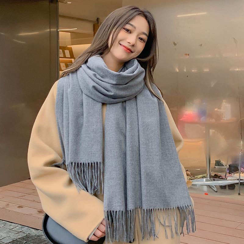 Women'S Thick Warm Solid Color Scarf Autumn And Winter New Style Cashmere Scarf Versatile Wool Scarf