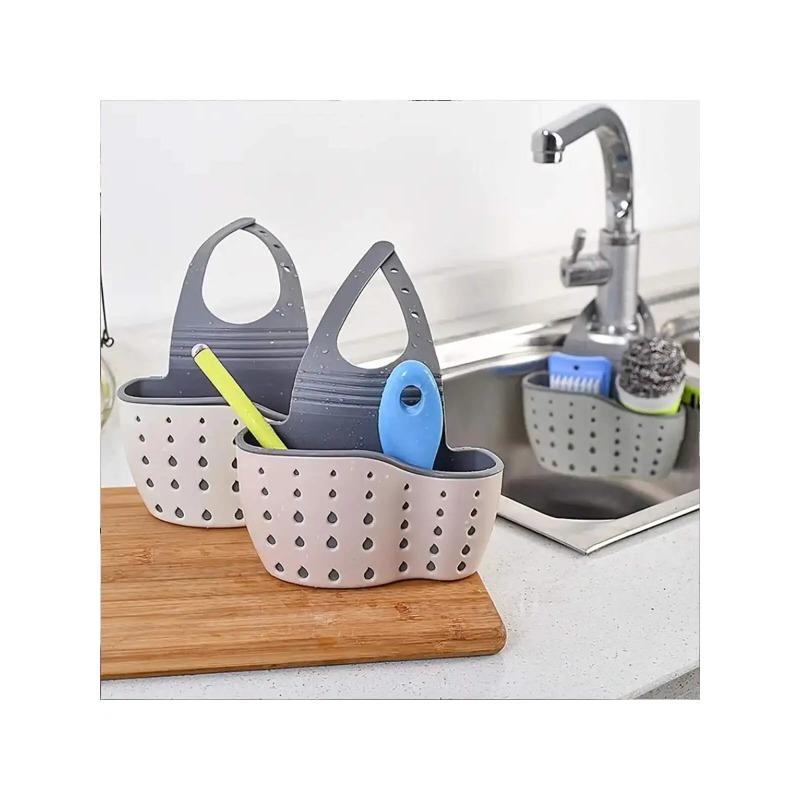 1pc Sink Sponge Holder Silicone Organizer Box Adjustable Shoulder Strap Drain Rack Kitchen Sink Suction Sponge Holder Faucet