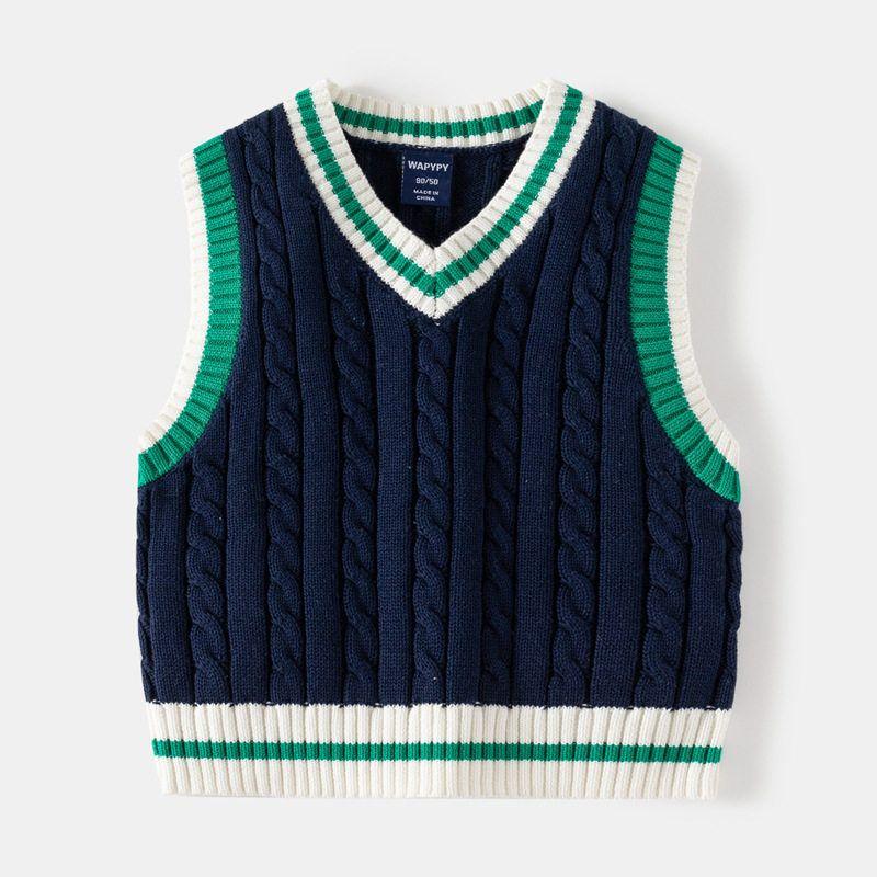 Children s Clothing Spring and Autumn Sweater Cotton Baby Boys Vest Navy blue 120