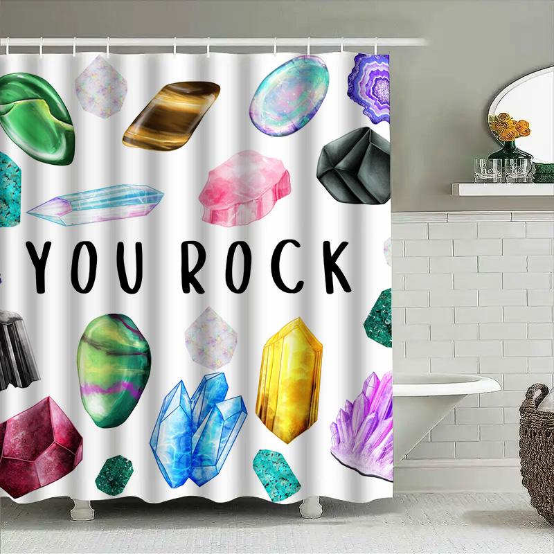 Bright Crystal Shower Curtain You Rock Decor Bathroom Waterproof Fabric Print Home Decoration Wall Hanging For Bathrooms White C
