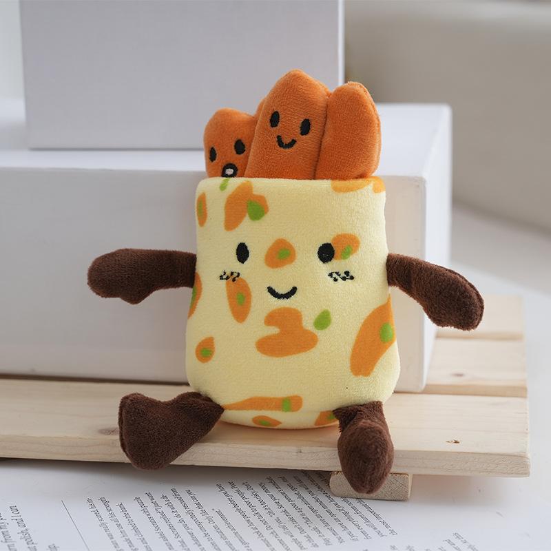 

Soft Unique And Yellow Plush Keychain Doll With Cartoon Pancake And Meat Bun Design Collectors For