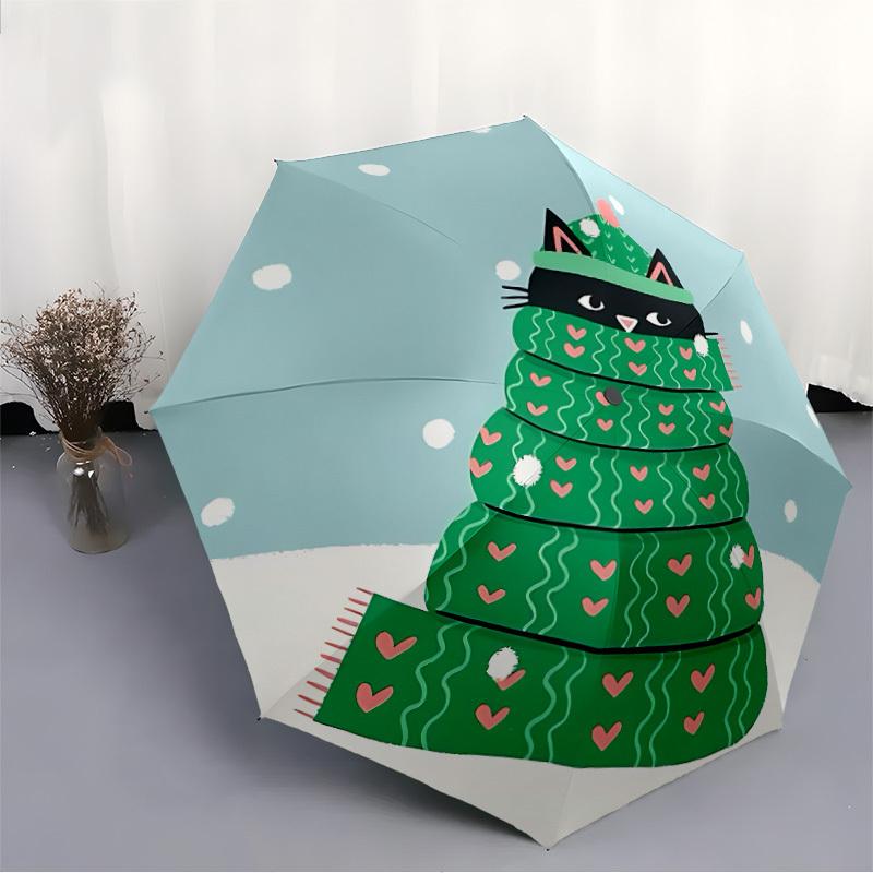 1pc Cat Christmas Automatic Open/Close Umbrella Compact Folding Umbrella, All-Season Portable Umbrella for Women/Men F1124263