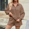 Women's Fashion Casual Three-quarter Pants Solid Color Sweatshirt Pocket Two-piece Set