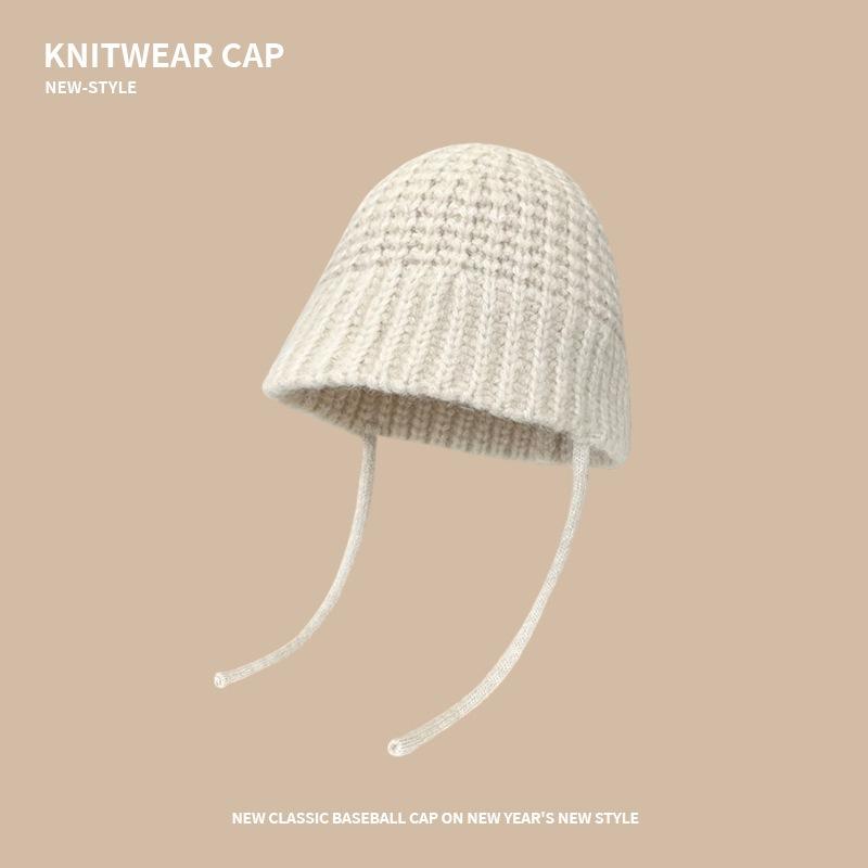 Maillard style autumn and winter versatile fisherman's hat children's warm ear protection wool knitted hat showing face small cold hat
