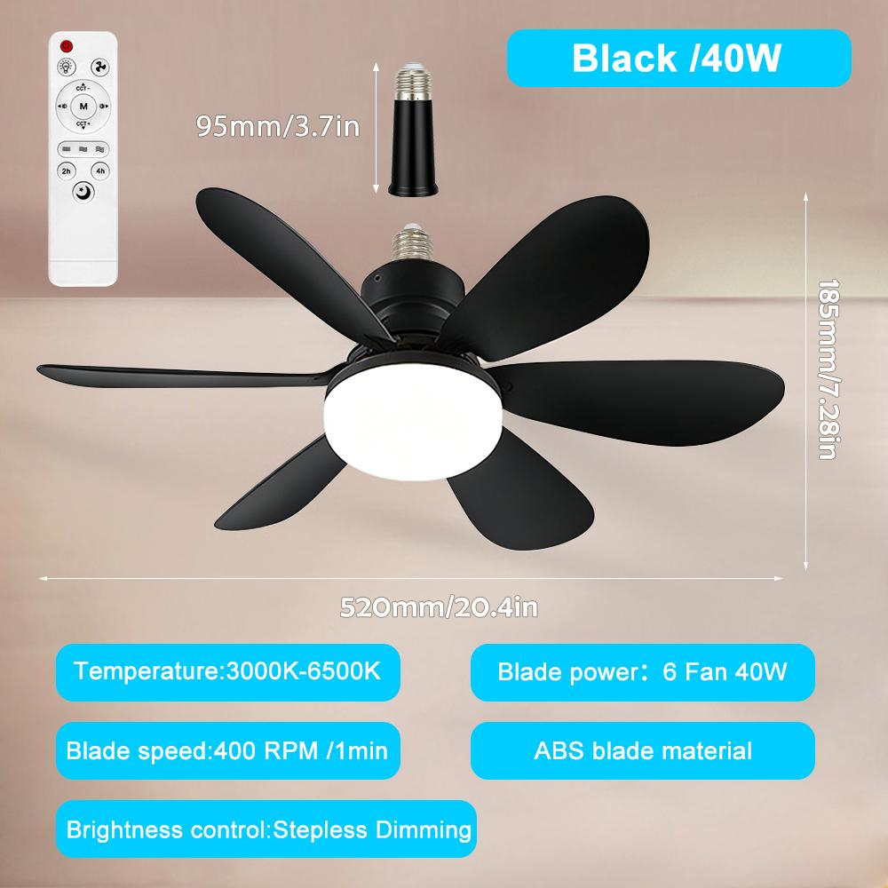 

40W 52cm LED CeIling Fan Light E26 E27 Base Wireless Remote Smart Fan 3 Adjustable with Lighting Modes for Living Room Home Fans