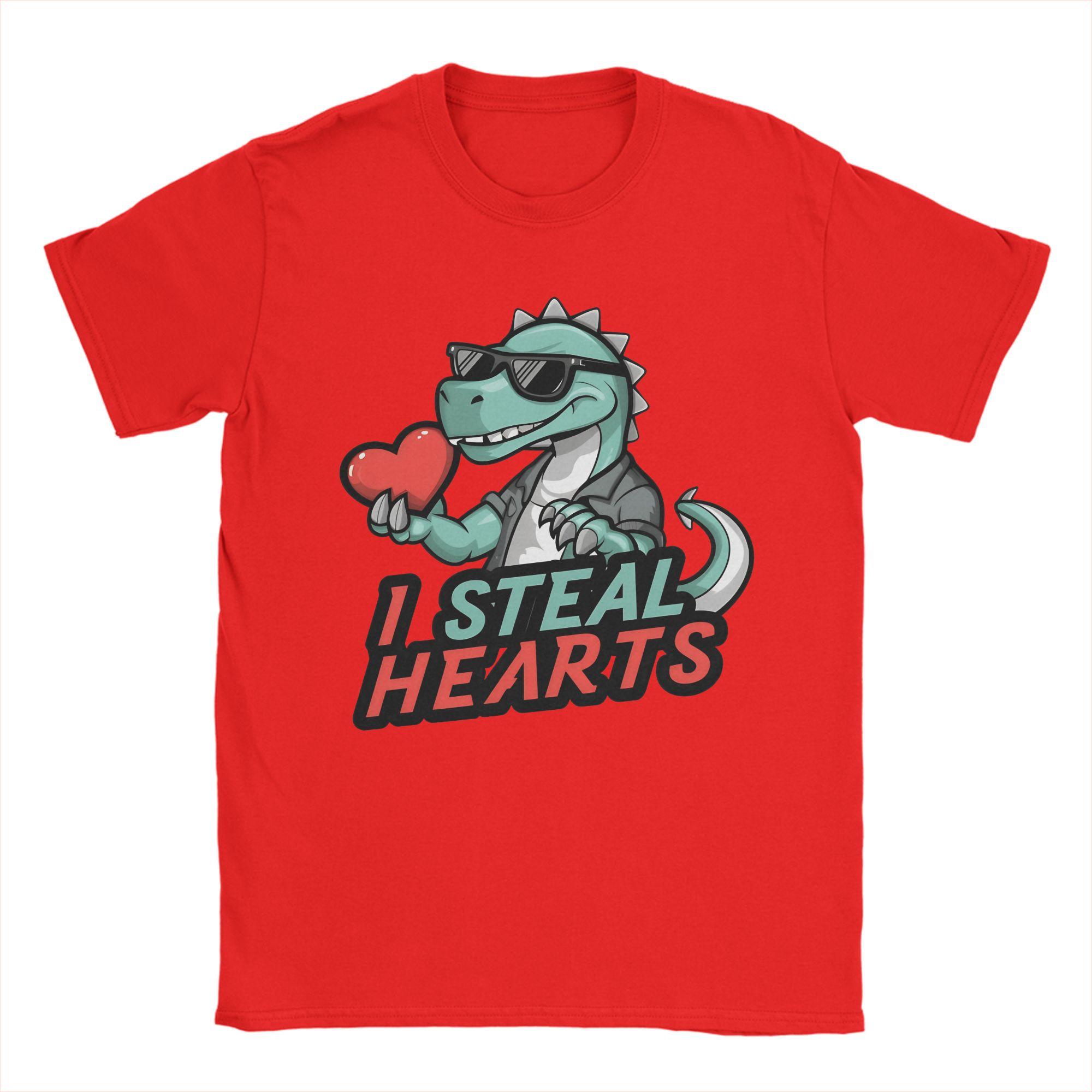 Vintage TShirt I Steal Hearts Trex Dino 100 Cotton TShirts Trendy Cool Tshirt for Unisex Beach Y2K Basic Short Sleeve Top Tees S