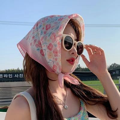 French Vintage Flower Plaid Headband  Thin Versatile Elegant Outdoor Headband Suitable for Girl Hair Accessories