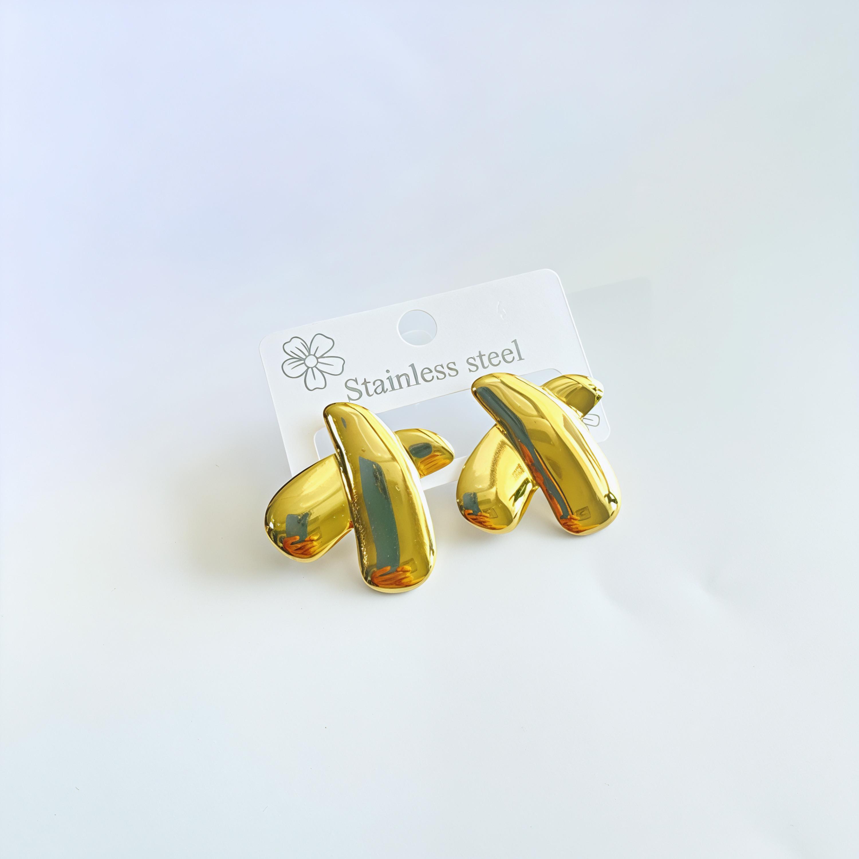 

Модные серьги-пусеты из нержавеющей стали с 18-каратным золотым покрытием, геометрические, в виде цветка, с двойной бабочкой, в виде капли воды, массивные, X-образной формы, для женщин