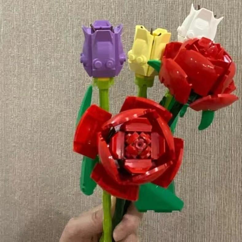 Tulip Rose Sunflowers Diy Flower Building Block Decorations Assembling Toy Gift