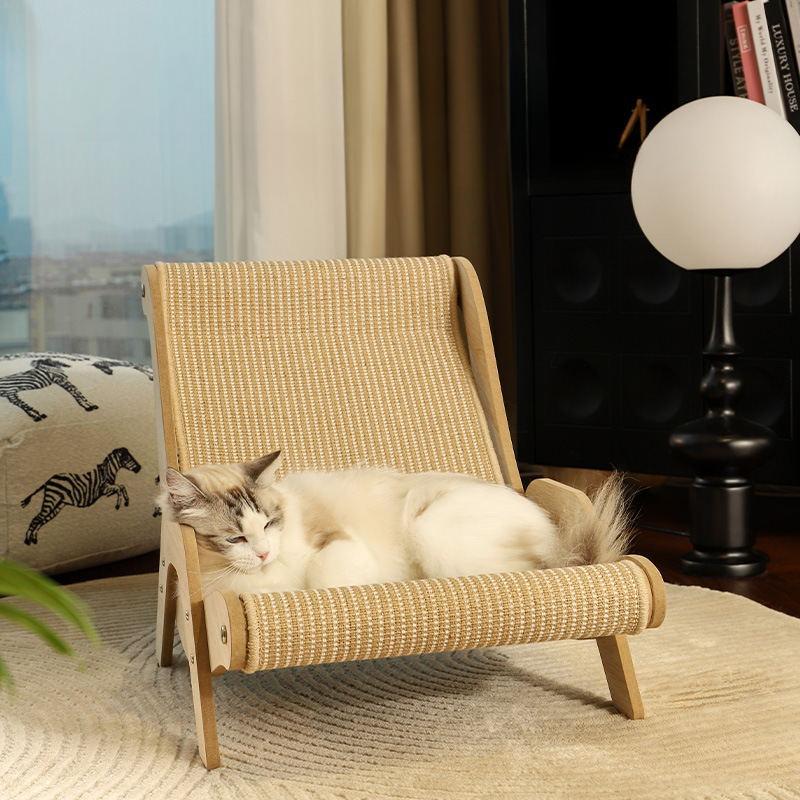 Sisal Cat Scratcher Bed Elegant Sturdy Cat Lounge Chair Rocking Cat Scratch Chair Pet Multi-Functional Scratcher Beach Chair