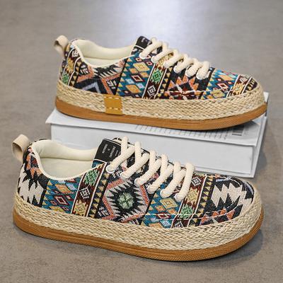 Wide Toe Ethnic Embroidered Casual Shoe For Men Chinese Style Linen Spring Sneaker Gentlmen Vintage Dress Flats Lace-up