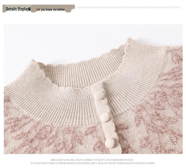 Mom's Autumn/Winter Fleece Sweater: Semi-High Neck, Thickened One-Piece Top for Middle-Aged & Elderly Women