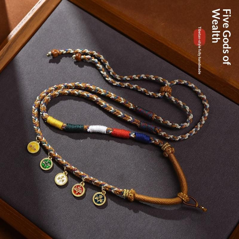 Tibetan Hand-Rubbed Cotton Rope Zhaqilam Dzi Bead Necklace Rope Amulet Chain Pendant Hanging Rope