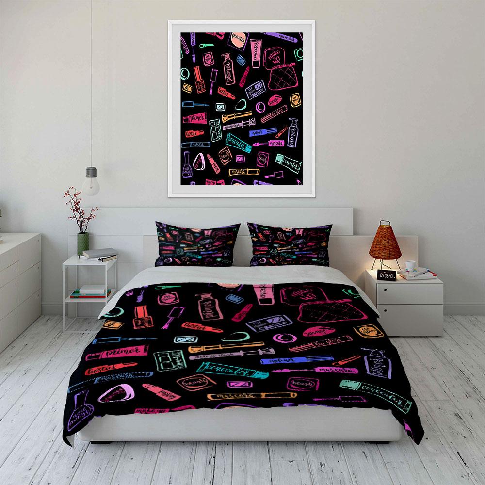 Colorful Makeup Pattern Bedding Bedding Duvet Cover Set Duvet Cover Pillowcases (1 * Duvet Cover 2 * Pillowcases, without duvet insert)