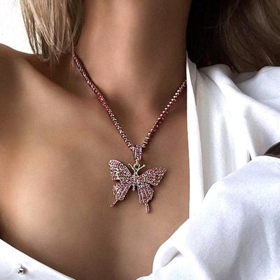 Damenmode Chic Shiny Hollow Schmetterling Halskette Anhänger