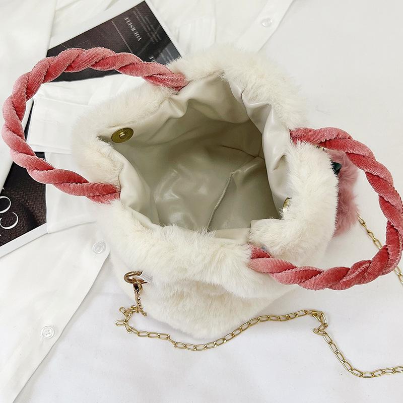 2025 New Plush Bag Women's Large-capacity Cherry Oblique Span Bag Fashionable Versatile Shoulder Bag Handbag