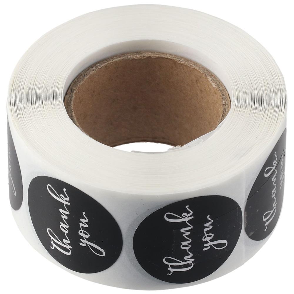 

500 Pcs Black-Silver Thank You Stickers Labels 1in Round Self-Adhesive Labels Birthdays Weddings Label Stickers Roll Tape