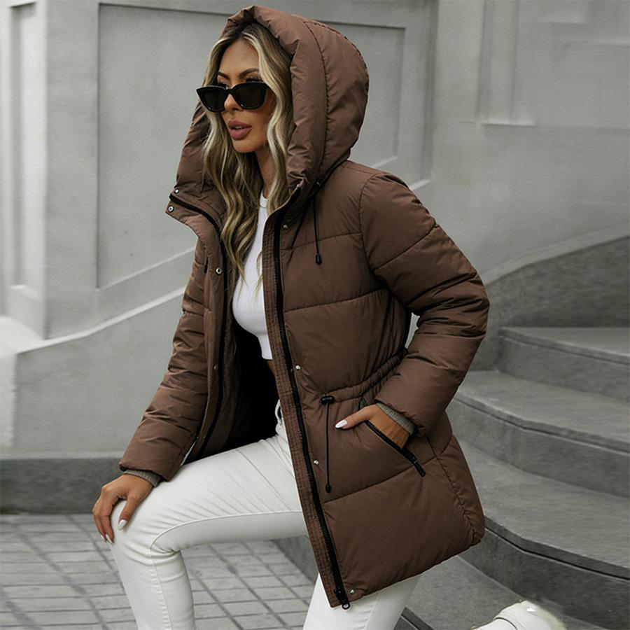 Women's Mid-Length Hooded Puffer Jacket Windproof Warm Cotton Coat For Spring Autumn 0001-666