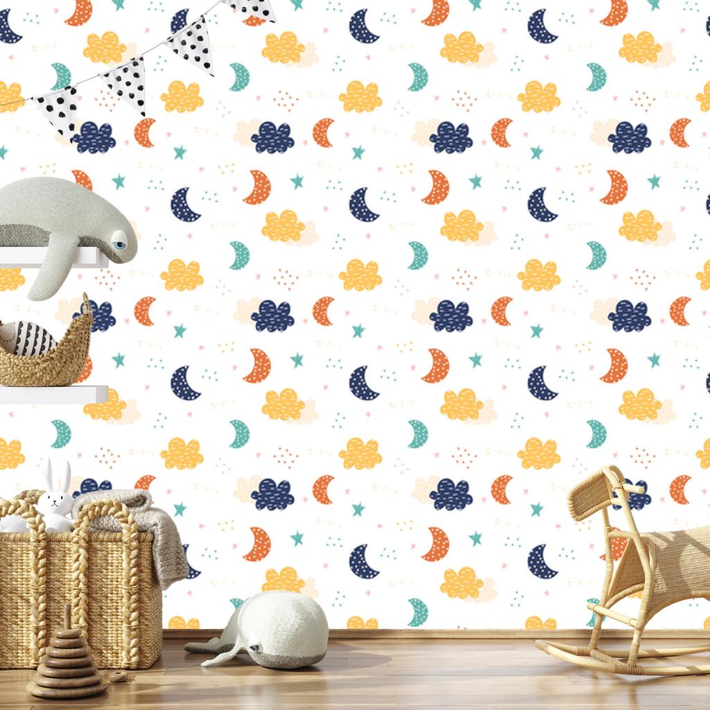 Colorful Clouds, Stars and Moons Wallpaper for Living Room and Bedroom 50x1000