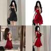 Vestido Rojo Sexy de Tirantes Finos con Parches para Moda de Verano