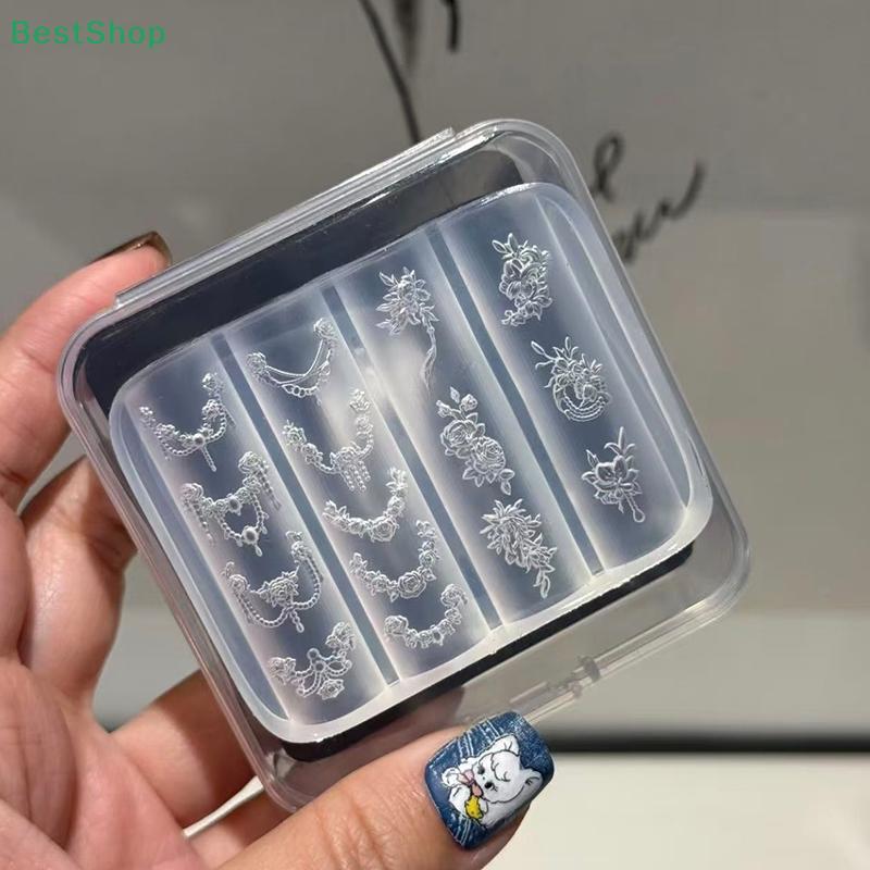 3D Gold-plated Flower Chain Carving Nail Art Mold,Transparent Silicone Manicure Template DIY Nail Decor