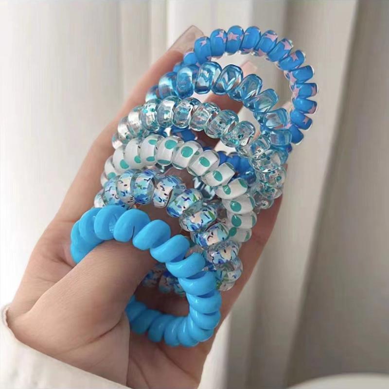 

6 шт./компл. Женская модная эластичная резинка для волос в виде телефонного шнура, красочная, с принтом, спиральная, резинка, резинки для волос, аксессуары для волос, подарок one size синий