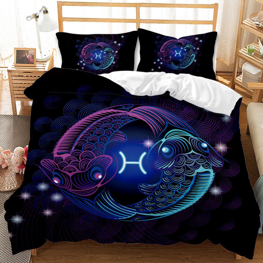 Twelve Constellations Duvet Cover Set King Size Mystery Black Background 3D Printed for Kids Teen Adult Polyester Bedding Set