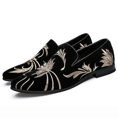 Men's Embroidery Nubuck Shoes Loafers Casual Pointed Toe Single Shoes