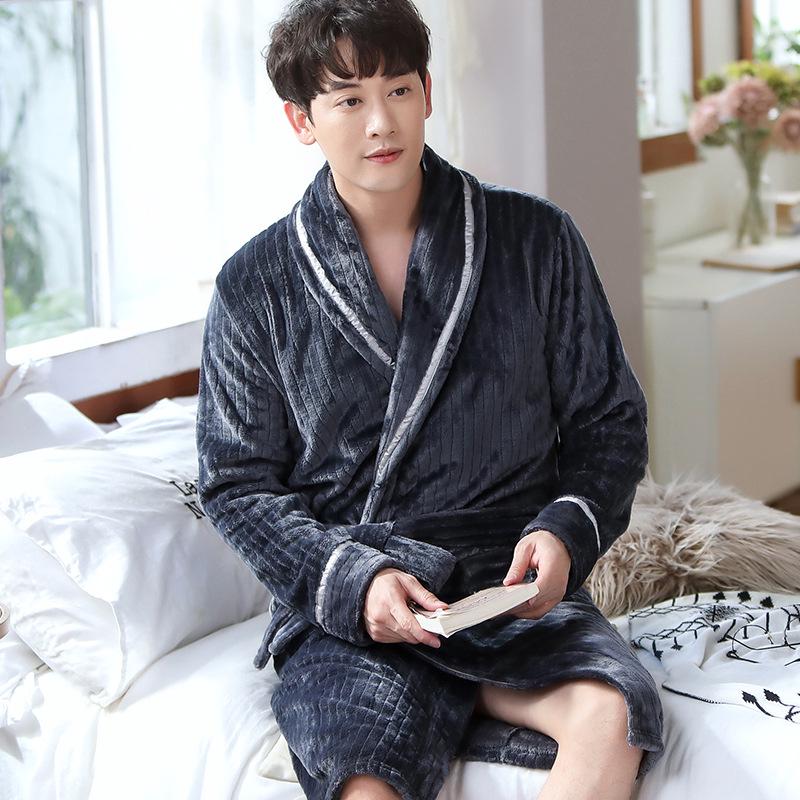 Cozy Coral Fleece Couple Pajamas Robe - Thick Warm Autumn Winter Bathrobe