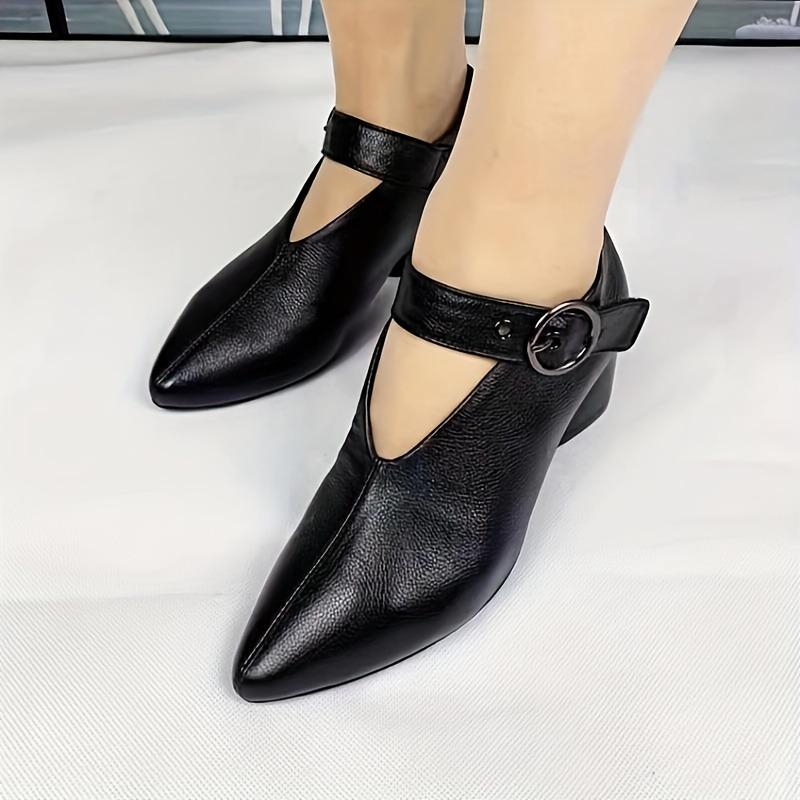 New Arrival: British Fish-Mouth Buckle Fashionable Peep-Toe Block Heel Shoes for Women - Comfortable High Heels, All-Season Wear