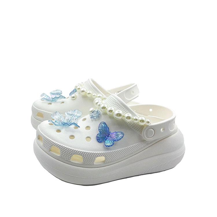 Crocs Crush Clog Pillangós Gyöngyös Aranyos Egyetemi Strand EVA Lyukas Cipő Uniszex Fehér és Kék