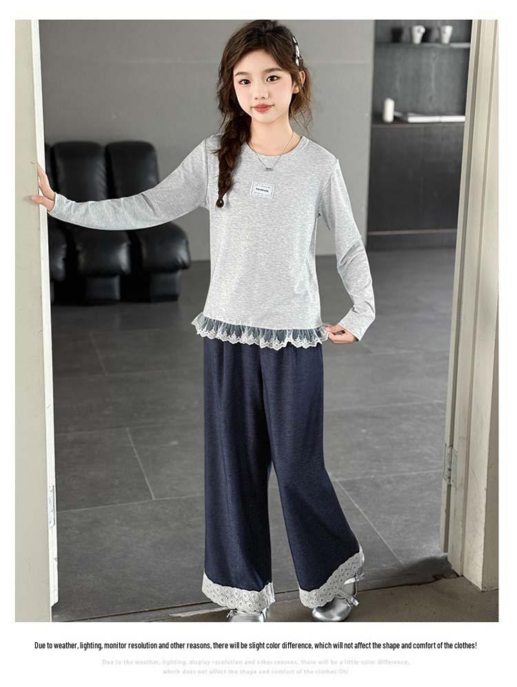 2025 Girls' Spring & Autumn Korean-Style Lace Fashion Three-Piece Set