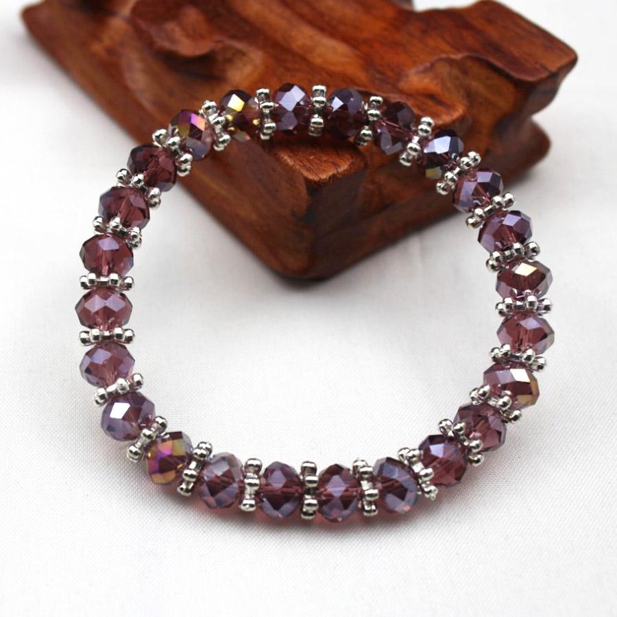 Handmade Women 8mm AB Colorful Glass Crystal Rhinestone Beaded Round Beads Petal Stretch Bracelet Bangle Wrap  Jewelry