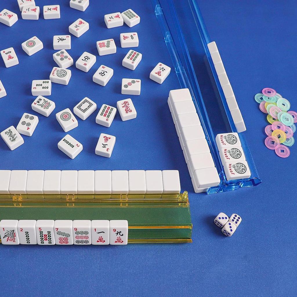 4pcs Clear Acrylic Mahjong Racks with Pushers Colorful Tile Organizer & Game Accessories Storage Solution for Mah Jongg Players