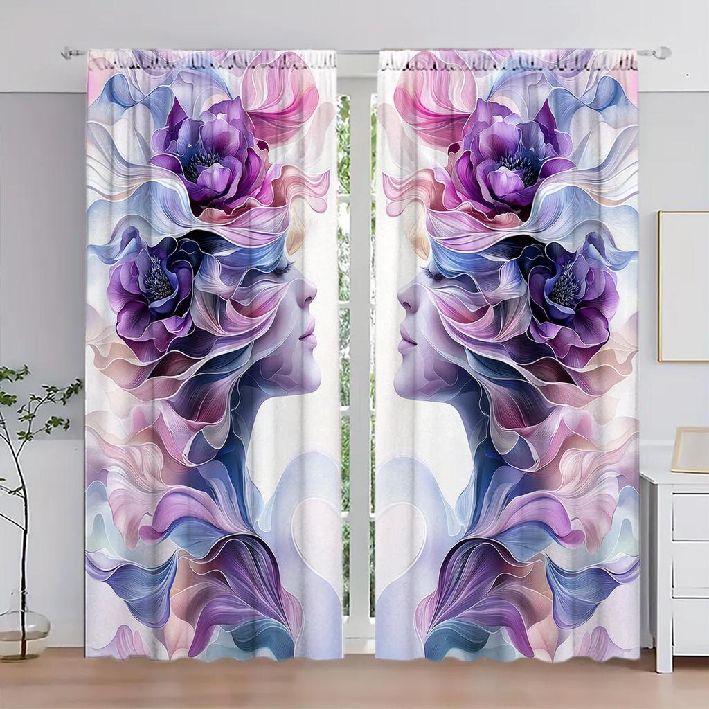 2-Panels Abstract Art Style Beauty Semi Blackout Curtains   Half Blackout Suitable for Artistic Home Decorative Curtains