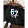 Unisex Kids Crewneck Sweatshirt For Over 4 Years Old Boys Girls Watercolor Gradient Number 67 Six Seven Script Print Soft Pullover For 4-12 Kids