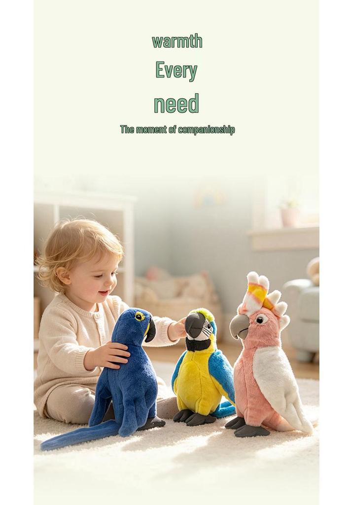 Pink Macaw Parrot Plush Toy - Realistic Small Bird Doll for Children